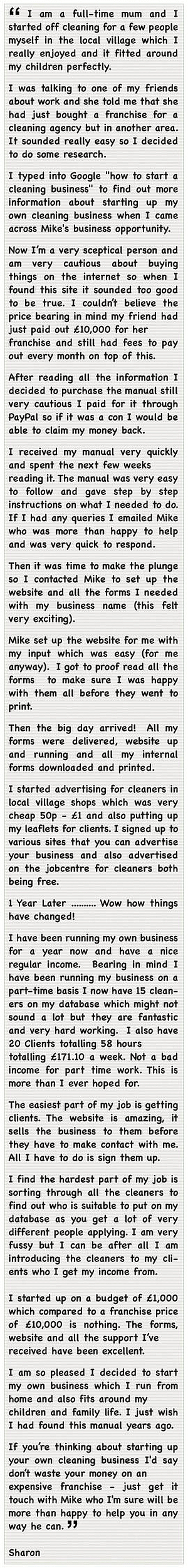 Starting a Cleaning Business Testimonial